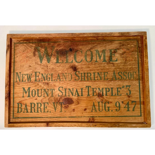 Vintage Wooden New England Shrine Association Mount Sinai Temple #3 Sign, Barre Vermont 1947 For Sale In Dallas - Image 6 of 8