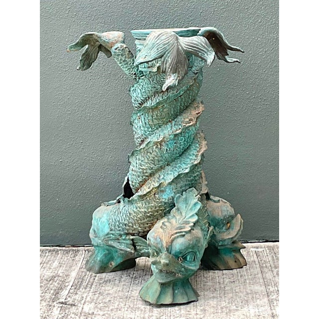 Vintage Patinated Bronze Koi Table Pedestal For Sale - Image 4 of 12