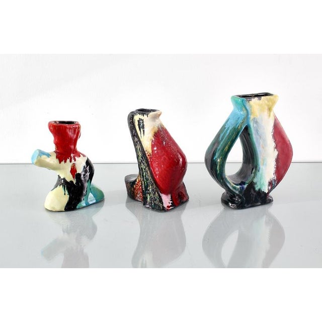 Hand-Glazed Polychrome Ceramic Vases-Sculptures by A. Minghetti, Italy, 1950s, Set of 3 For Sale - Image 9 of 18