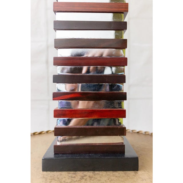 Pair of French Stacked Wood and Chrome Table Lamps For Sale - Image 9 of 12