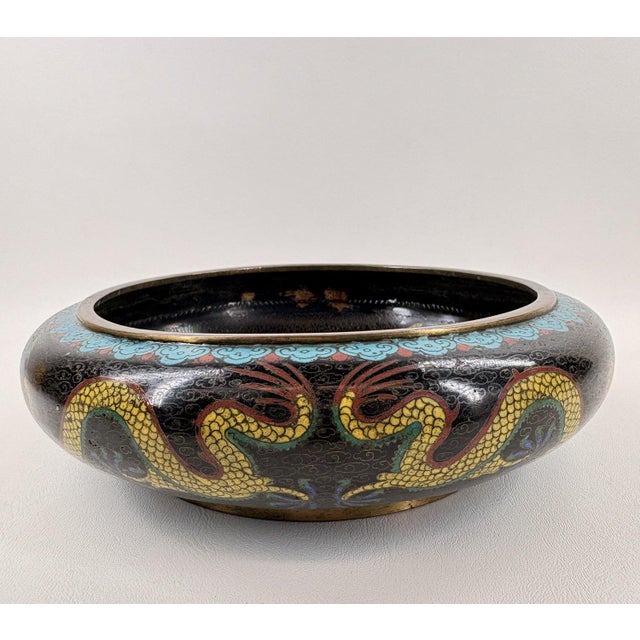 Chinese Antique Chinese Cloisonné Dragon Centerpiece Bowl – C. 1900 For Sale - Image 3 of 8