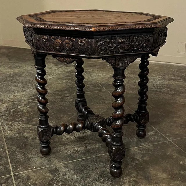 Renaissance Antique French Renaissance Octagonal Barley Twist End Table For Sale - Image 3 of 12