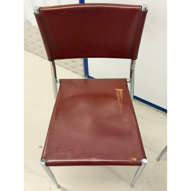 Vintage Ginger Cognac Leather and Chrome Dining Chairs from Fasem, Italy, 1980s, Set of 3 For Sale - Image 6 of 10