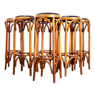 French Upholstered Barstools, 1950s, Set of 6 For Sale