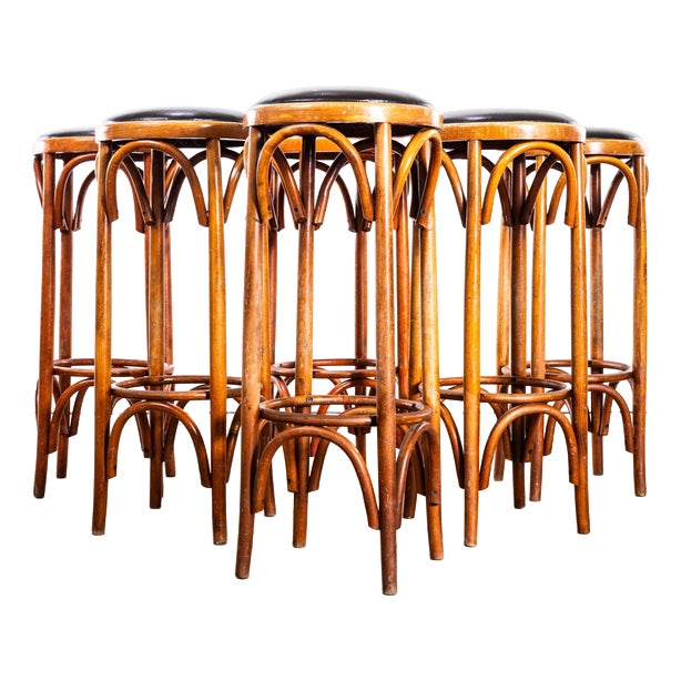 French Upholstered Barstools, 1950s, Set of 6 For Sale