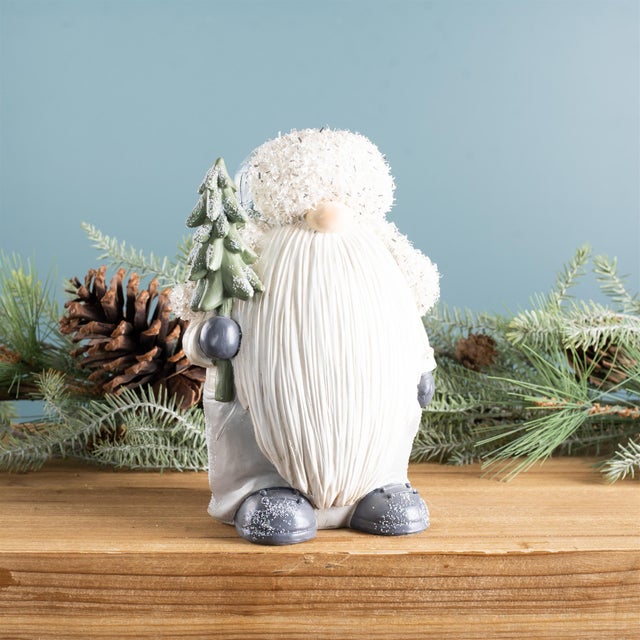 Modern Gnome with Pine Tree Figurine (Set of 2) For Sale - Image 3 of 4