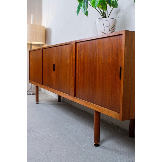 Mid-Century Danish Sideboard with Rolling Doors Teak by Ejnar Larsen & Aksel Bender for Næstved Furniture Factory, 1960s For Sale - Image 14 of 18