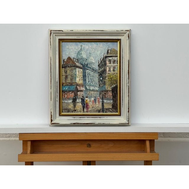 Figures on Parisian Street Paris in Impressionist Style - Shabby Chic Distressed Frame For Sale - Image 9 of 15