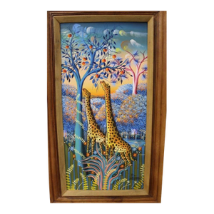 Mid 20th Century Giraffes, an Oil on Canvas Painting by Petion Savain
