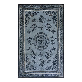 1850s Blue and Navy Antique Chinese Peking Ningxia Hand Knotted Rug 5'7" X 8'10" For Sale