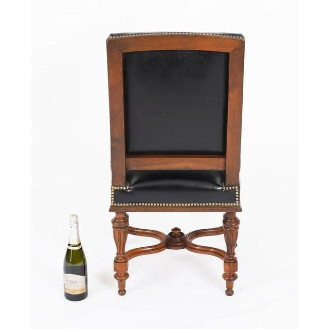 Antique French Walnut and Black Leather Dining Chairs, 19th Century, Set 12 For Sale - Image 12 of 13