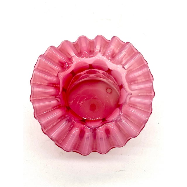 American Vintage Fenton Cranberry Opalescent Coin Dot Top Hat Vase With Ruffled Rim For Sale - Image 3 of 9