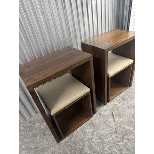 Brown Custom Solid Walnut Waterfall Office Deck With Matching Stools by Mash Studio For Sale - Image 8 of 14
