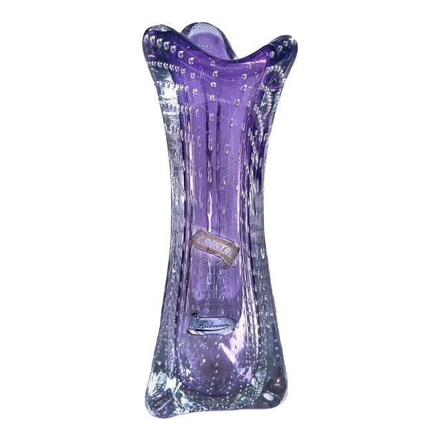 Early 20th Century Lavender Crystal Art Deco Vase For Sale