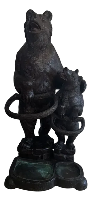 Large Antique Black Forest Carved Bear Double Stick Stand, 1880