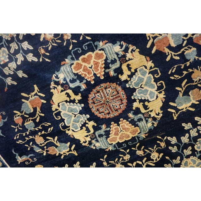 Navy Blue 1890s Navy Blue Medallion Qing Antique Chinese Peking Room Size Wool Pile Rug For Sale - Image 8 of 10