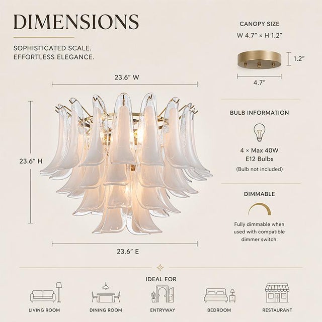 Bring a touch of timeless elegance to your home with this 4-light tiered flush mount featuring white art glass panels and...