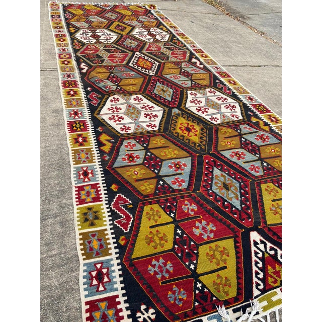 1930s Vintage Nomad Sivas Kilim Rug- 5′ × 13′4″ For Sale - Image 5 of 11