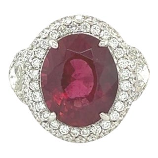 Rubellite and Diamond Halo Ring in 18k White Gold Size 4.5 For Sale
