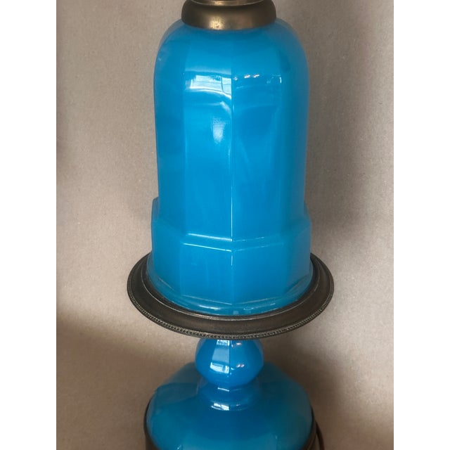1950s Paul Hanson French Blue Opaline Glass Lamp Pair For Sale In New York - Image 6 of 6