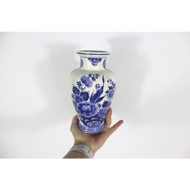 Vintage Delft Blue and White Floral Vase Holland For Sale - Image 9 of 10