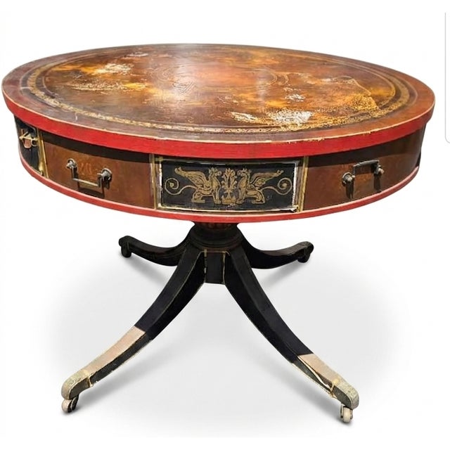 Regency Style Empire Drum Table Late 19th Century For Sale - Image 4 of 4