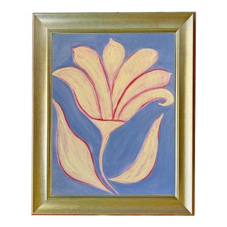Original Lily Flower Painting in Brushed Gold Frame, Oil on Canvas, 15" X 19" by Tatiana Duperault For Sale
