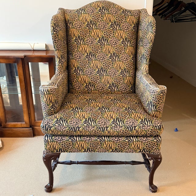 Vintage Hancock & Moore Animal Print Wingback For Sale - Image 9 of 11