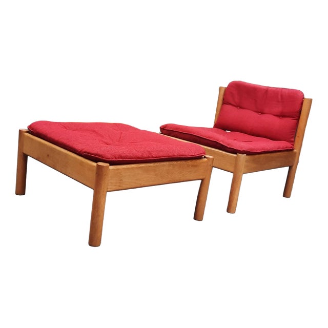 Set of Mid-Century Modern Danish Chair and Ottoman by Jørgen Bækmark, 1960s, Set of 2 For Sale