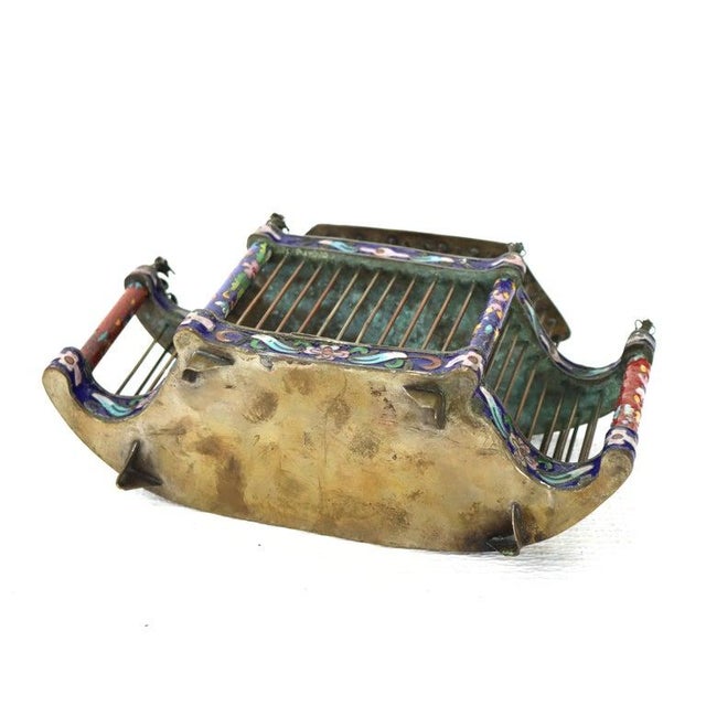 Antique Chinese Floral Cloisonne Enameled Cage With Dragon Finials C1900 For Sale - Image 6 of 7