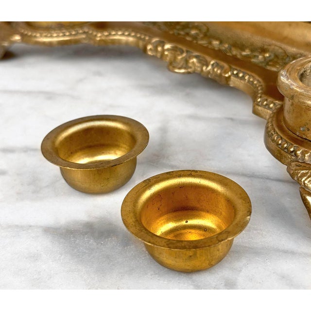Vintage Italian Rococo Brass Cherub Double Inkwell Letter Holder Desk Set For Sale - Image 6 of 10