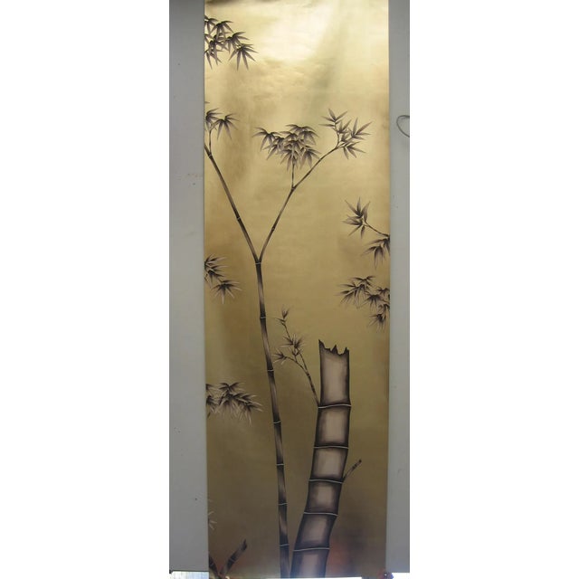2020s A Set of 5 Panels Hand-Painted Wallpaper, Bamboo on Warm Gold Gilded Paper For Sale - Image 5 of 6