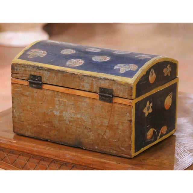 18th Century French Normandy Carved & Painted "Coffre De Mariage" Wedding Trunk For Sale - Image 11 of 12