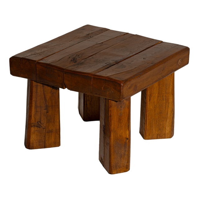 Brutalist Oak Side Table with Wooden Pins, 1960s For Sale