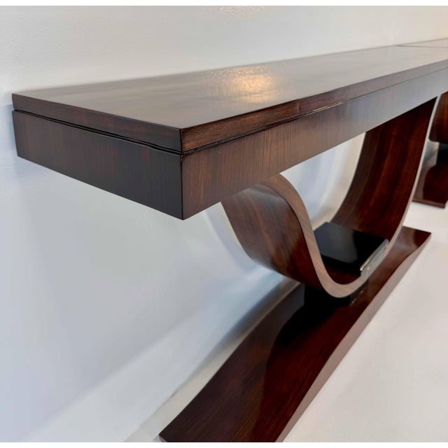 French Art Deco Consoles with Sculptural Curved Bases, 1940s, Set of 2 For Sale - Image 6 of 12