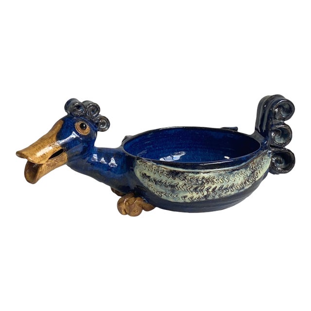 Mid Century Studio Pottery Figural Bird Dish/ Catchall For Sale