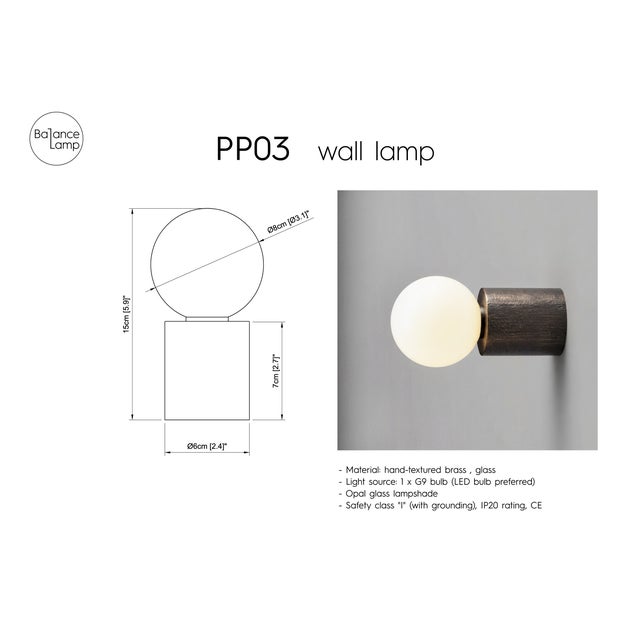 Contemporary PP03 Hand-Textured Brass Wall Lamp by Wojtek Olech for Balance Lamp For Sale - Image 3 of 5