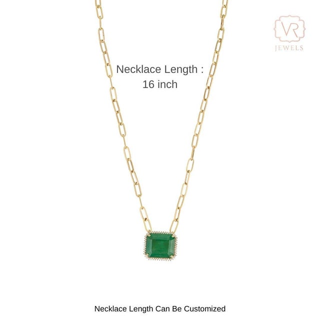 18.82ct Octagon Emerald & Diamond Halo Pendant Necklace With Paperclip Chain For Sale - Image 10 of 16