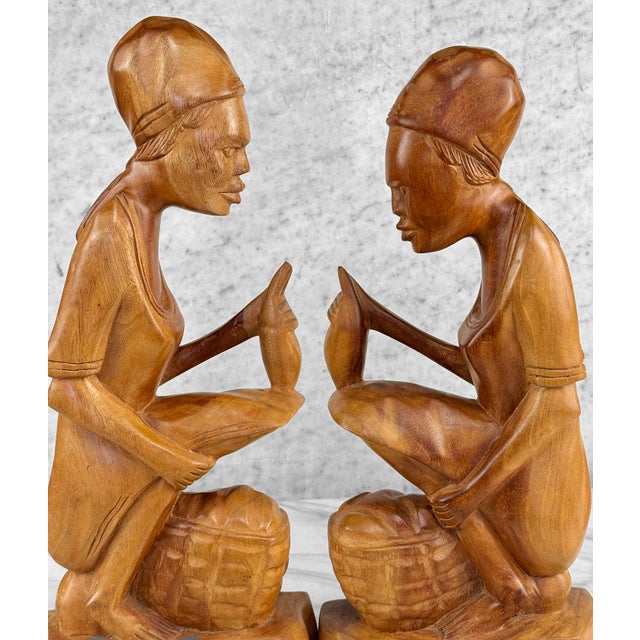 Wood Vintage Large African Mahogany Figural Women Library Bookends - A Pair For Sale - Image 7 of 9