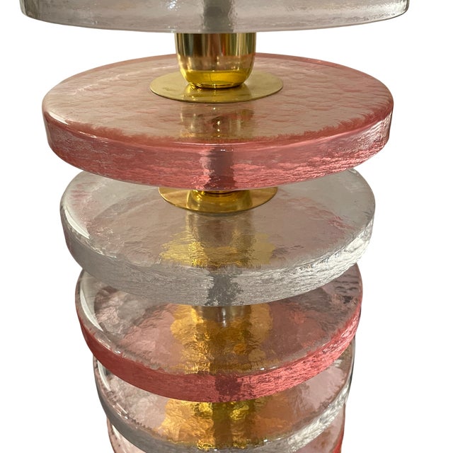 Table Lamps with Pink Murano Discs, 1980s, Set of 2 For Sale - Image 6 of 7