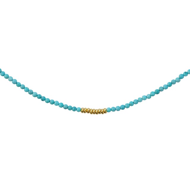Modern Tiny Turquoise 14k Gold Necklace For Sale - Image 3 of 9