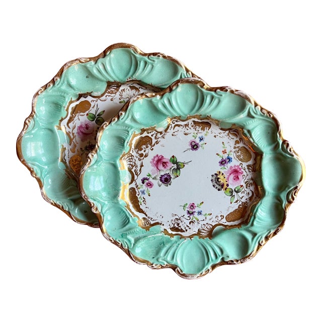 Antique Early 19th Century English George III Mason's Patent Ironstone China Small Rococo Platters or Plates Circa 1815 - A Pair For Sale