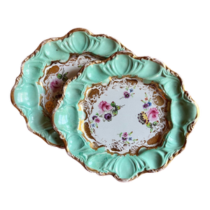 Antique Early 19th Century English George III Mason's Patent Ironstone China Small Rococo Platters or Plates Circa 1815 - A Pair