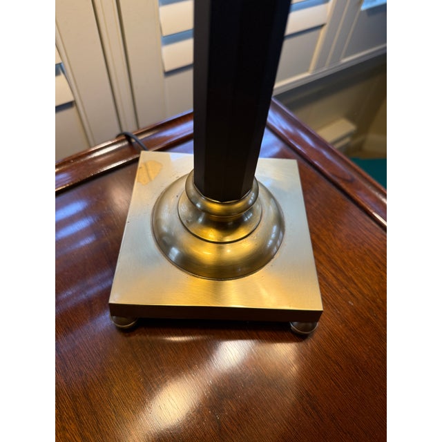 Vintage Wildwood Brass Candlestick Table Lamp With Marbled Tole Shade For Sale - Image 11 of 15