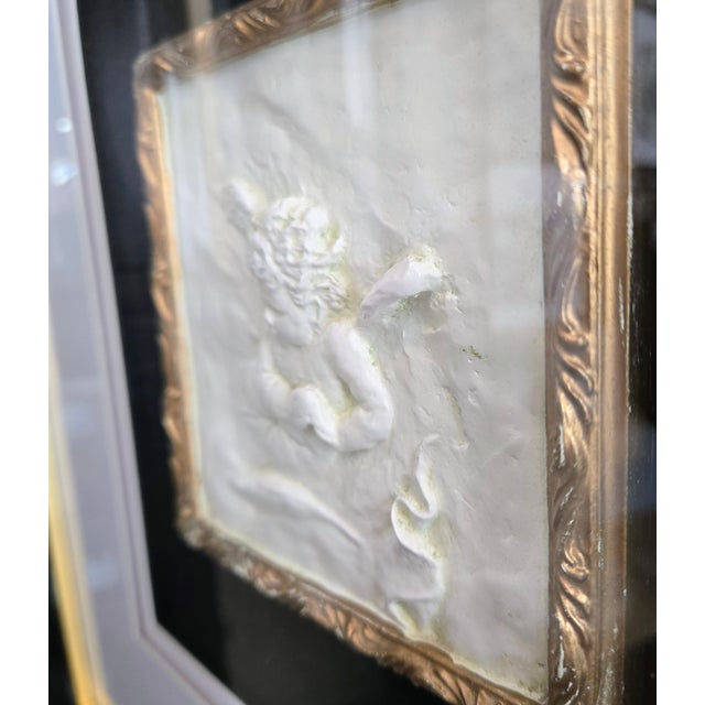 Sculpture Materials Vintage Chalkware Putto Relief Plaque With Ornate Gold Frame – Classical Winged Child Wall Art For Sale - Image 7 of 9