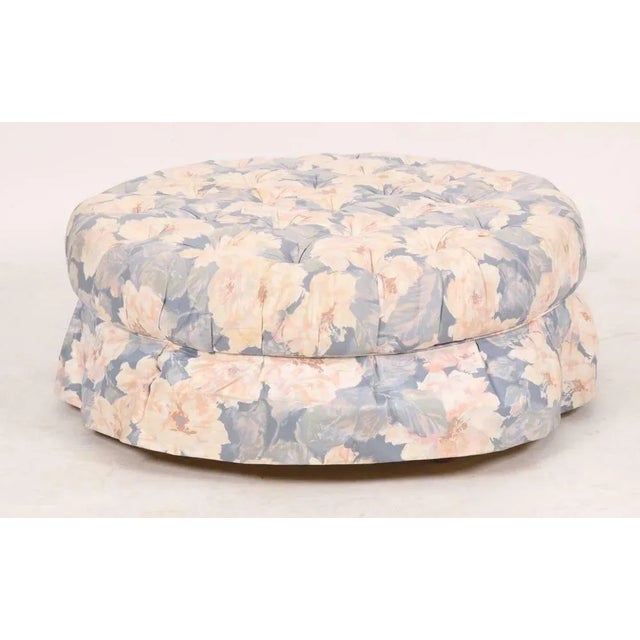 Baker Tufted Club Chairs With Matching Ottoman Footstool Designer Fabric - 3 Pieces For Sale - Image 9 of 13