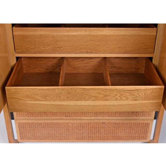 1970s John Stuart Modern Oak and Caned Front Chrome Trim Gentlemen's Tall Dresser For Sale - Image 6 of 15