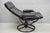 Vintage Black Leather Ekornes Stressless Style Swivel Recliner Lounge Chair For Sale - Image 4 of 17