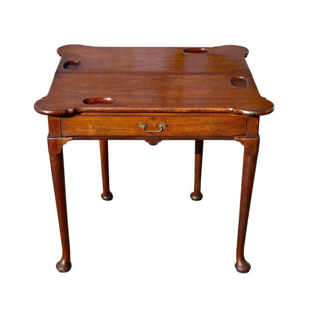 Queen Anne Antique English George III Mahogany Card Table / Console Table With Drawer For Sale - Image 3 of 12