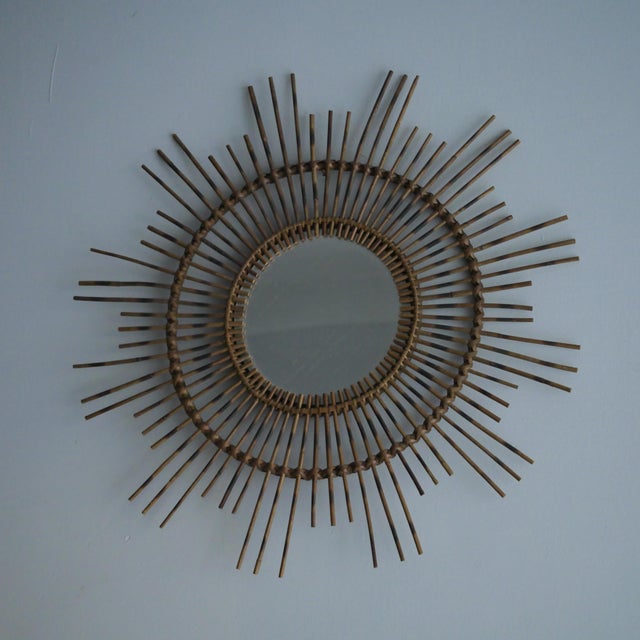 1960s Vintage Italian Sun Mirror in Rattan, 1960s For Sale - Image 5 of 10